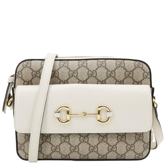 Gucci  Horsebit 1955 Small GG Supreme Canvas Shoulder Bag White 645454 - Picture 1 of 15